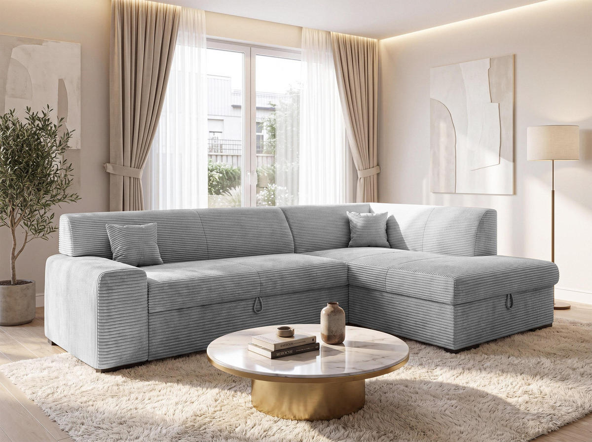 ECKSOFA L Form Minosa Hellgrau 260/175/71 cm Rechts mit Schlaffunktion - Hellgrau/Schwarz, Kunststoff/Textil (175/260cm) - AX Living