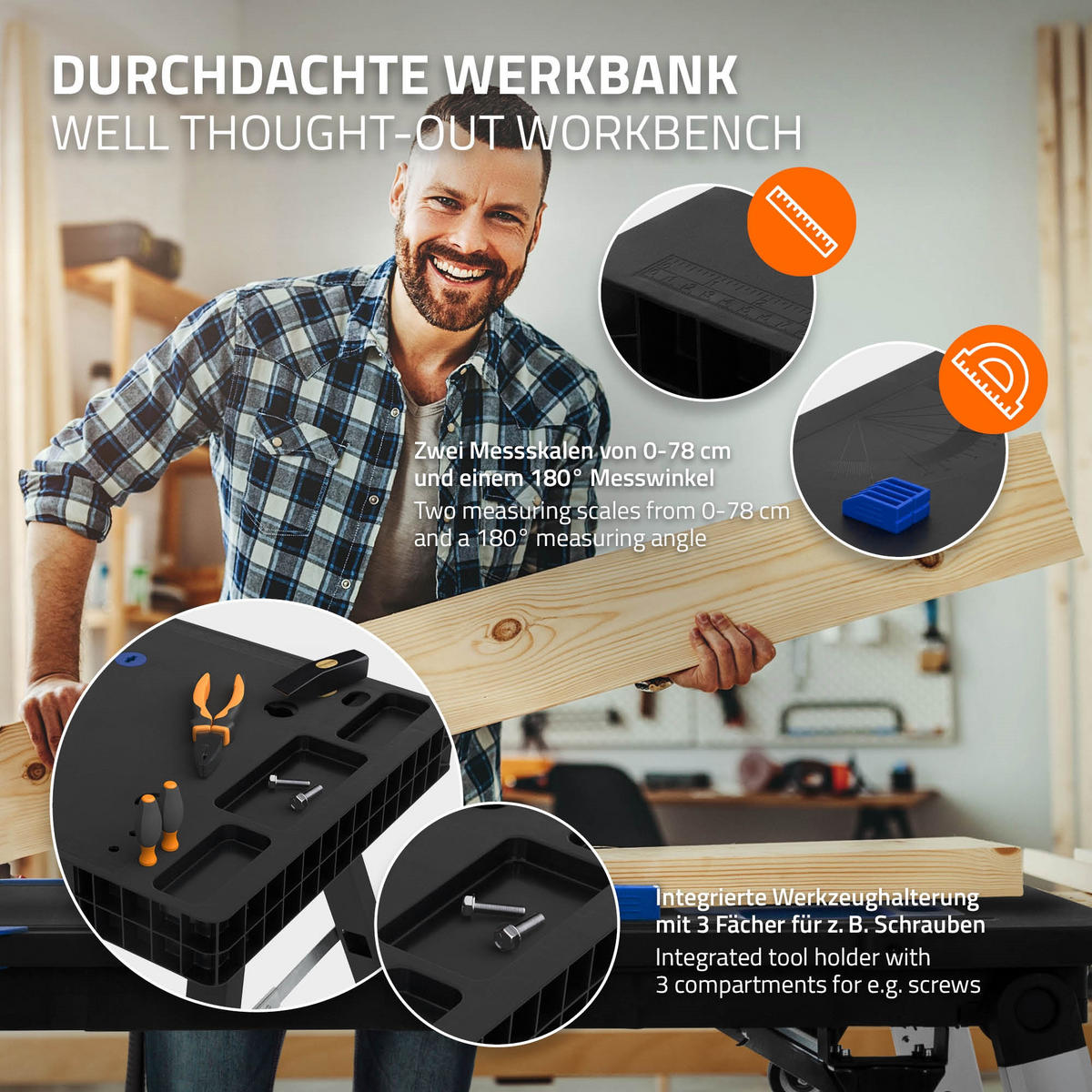 WERKBANK 5-in-1 - Schwarz, Kunststoff (100.5/80/72cm) - ECD-Germany