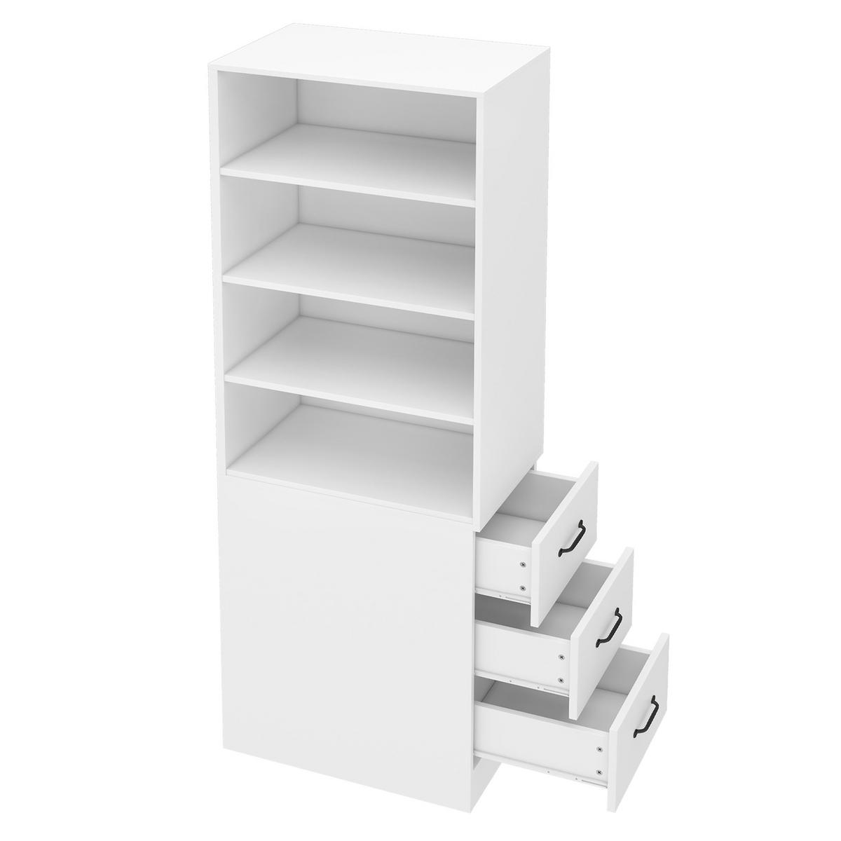 BÜCHERREGAL 180cm schmal Schubladen verstellbar modern - Weiß, Holzwerkstoff (60/180/38cm) - FLIEKS