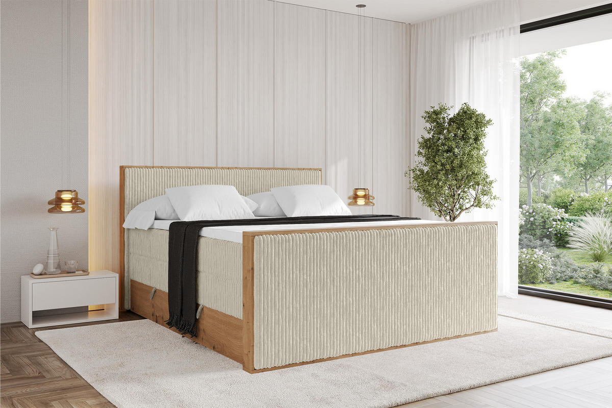 BOXSPRINGBETT LOLLI9 -Z-KING 140x200 - H3/H4 Creme - Beige, Holzwerkstoff (140/200cm) - ALTDECOR