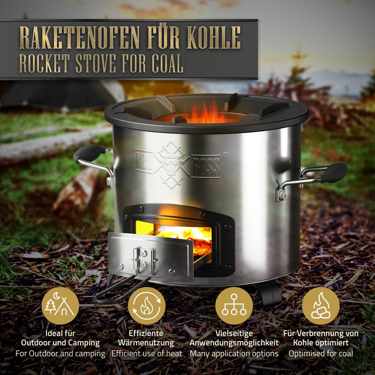 RAKETENOFEN mit Power Ring Ø26cm - Silberfarben, Metall (21/5/11cm) - BBQ Boss