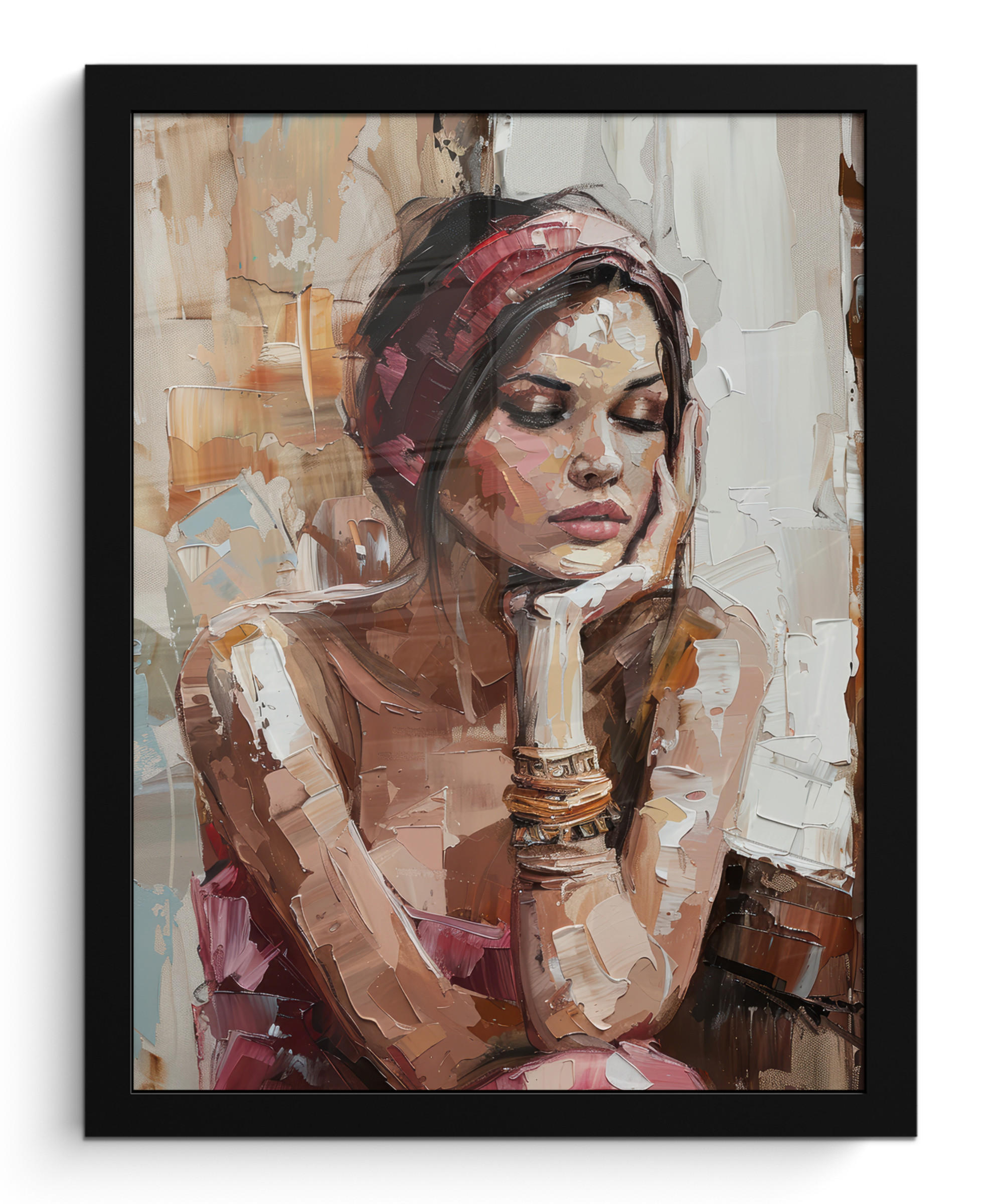 GERAHMTES BILD Frau - Lackierung - Porträt - Modern 30x40 cm - Altrosa, Papier (30/40cm) - MuchoWow