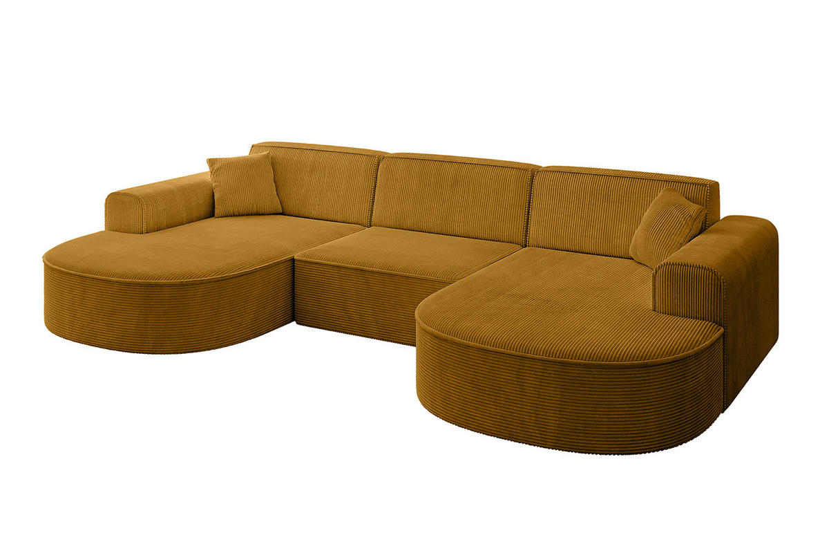 WOHNLANDSCHAFT MARI-U1 - 295x163x73,5 cm Senfgelb Cord - Gelb/Schwarz, Holzwerkstoff/Kunststoff (295/73.5/163cm) - ALTDECOR