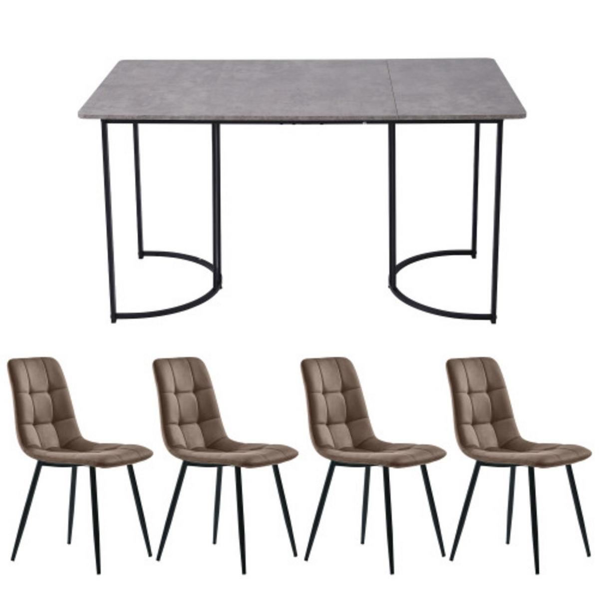 ESSGRUPPE 5-teilig mit Marmor-Look-Tisch 140×80 und vier braunen Samtstühlen mit ergonomischer Form für Küche und Esszimmer, grau-braun - Braun, Holzwerkstoff (80/75/140cm) - Luhomfu