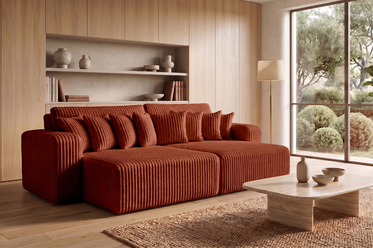 SCHLAFSOFA, Cordstoff Tilia, Kupfer, PIANO DOUBLE - Orange, Holz (246/83/145cm) - Kaiser Möbel