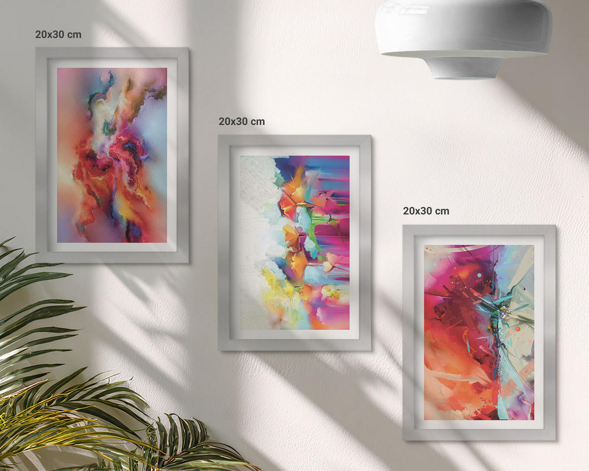 BILDER SET 3er Set - 20x30 cm Silberner Rahmen - Farbenfrohe Abstraktionen der Form - Silberfarben, Kunststoff (20/30cm) - TULUP