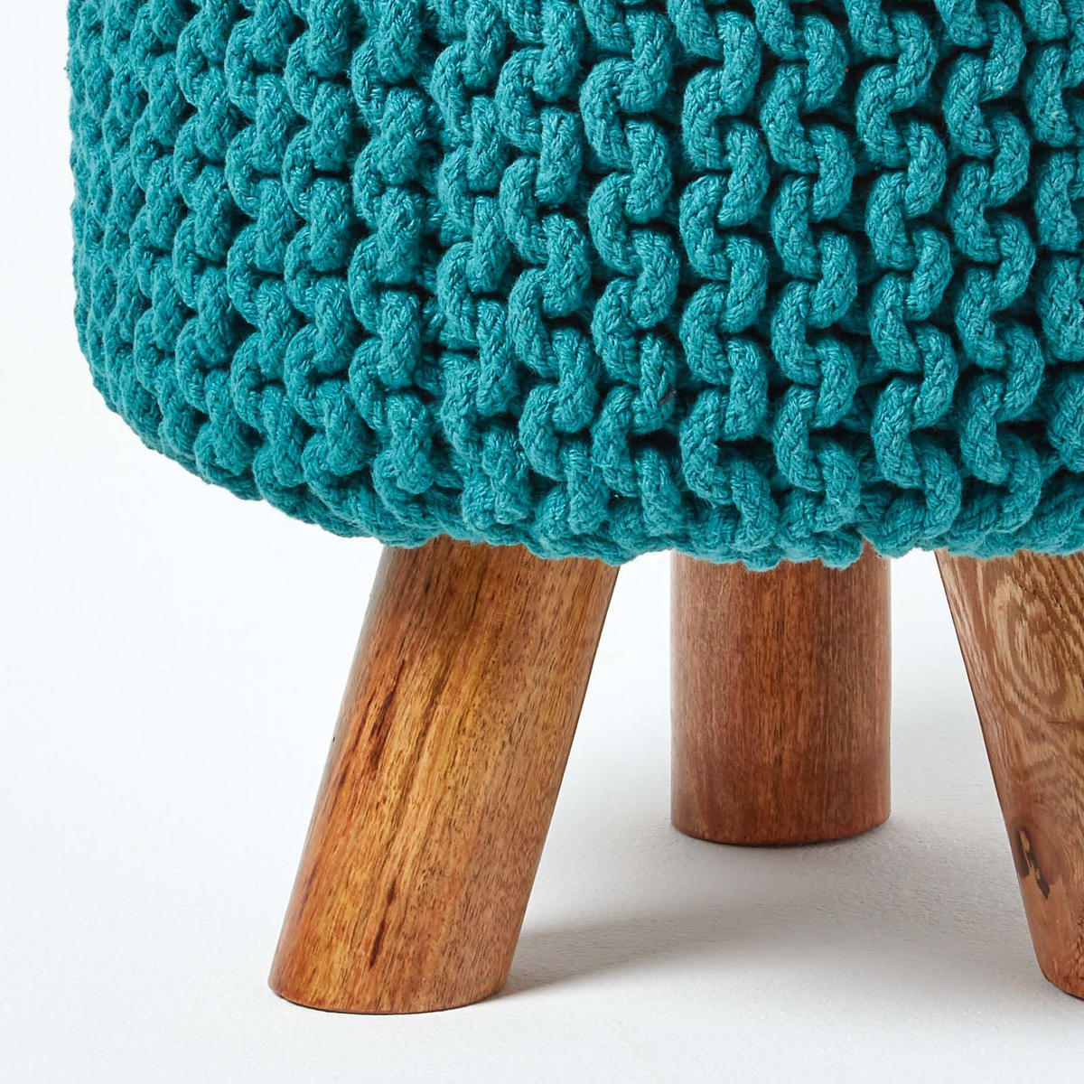 STRICK-HOCKER türkis, Dreibein 32/32/42 cm - Türkis, Textil (32/42/32cm) - Homescapes