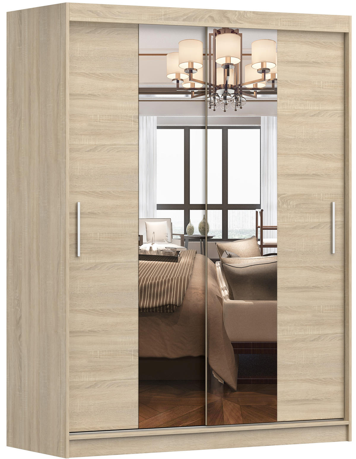 SCHWEBETÜRENSCHRANK Vista 01 Sonoma Eiche/Sonoma Eiche + Spiegel, mit LED - Beleuchtung 150 cm - Alufarben/Sonoma Eiche, Glas/Holzwerkstoff (150/200/61cm) - imoebel24