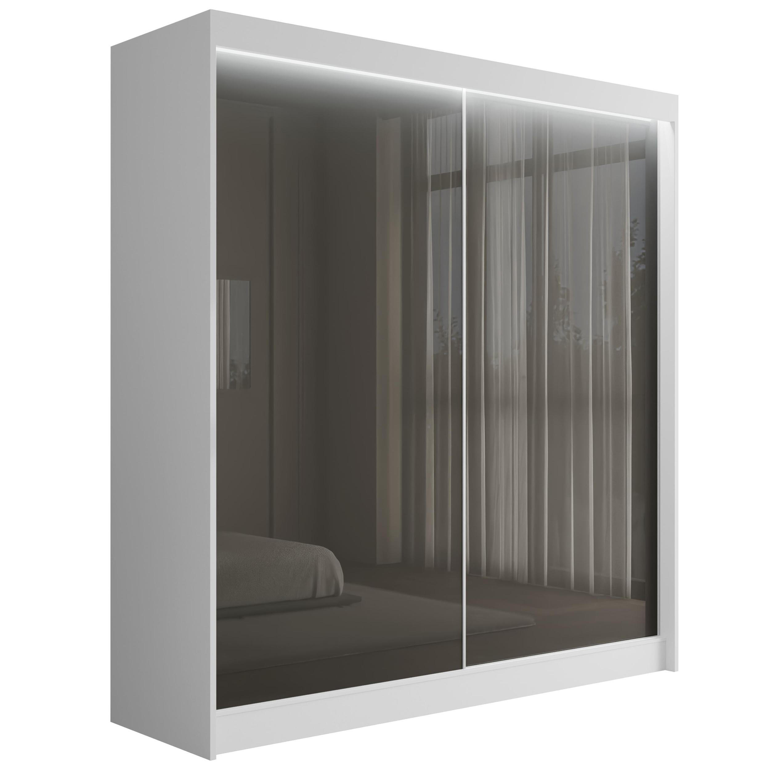 KLEIDERSCHRANK PEKA mit LED - 200 cm - Weiß|Grau - Weiß/Grau, Holzwerkstoff (200/215/61cm) - ALTDECOR