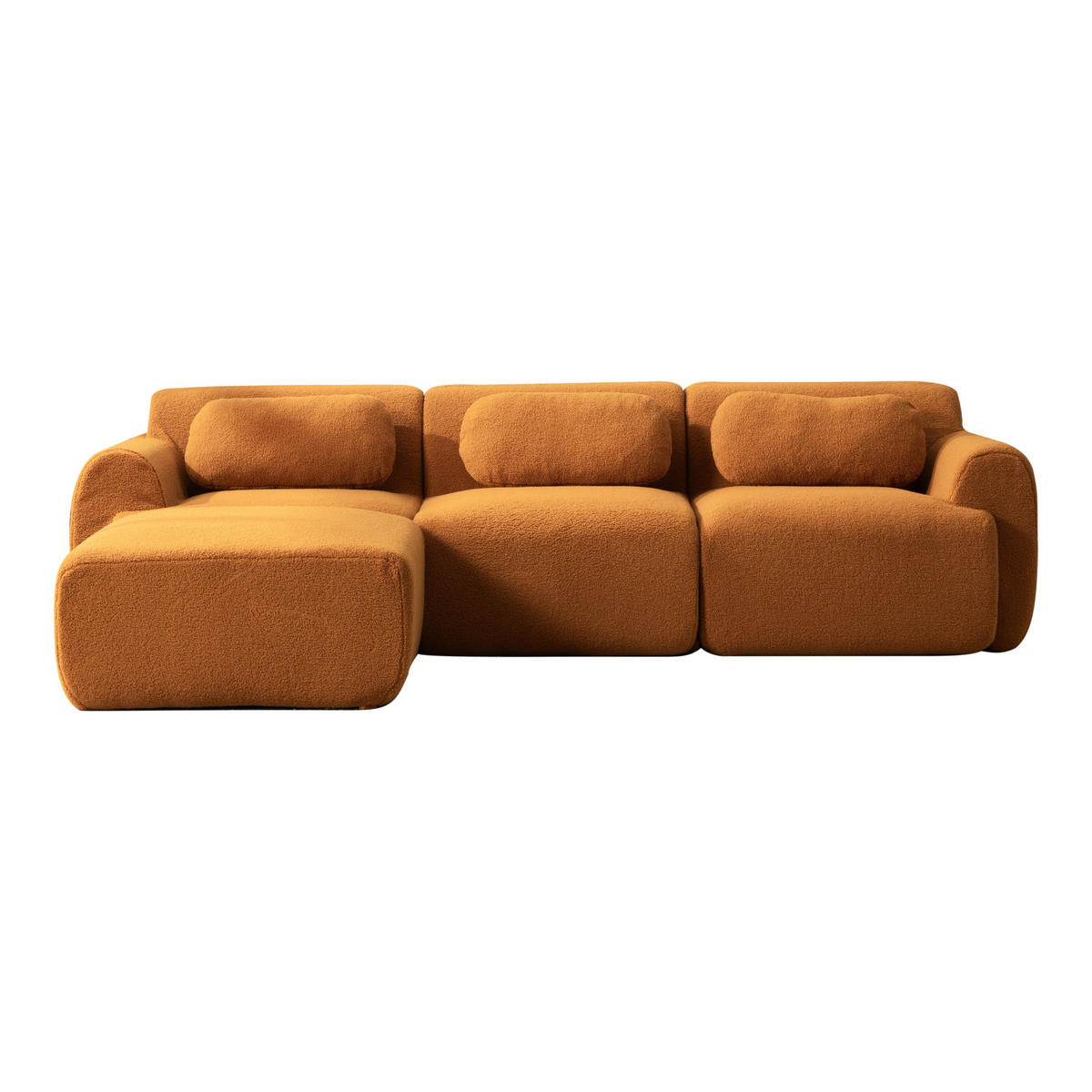 ECKSOFA 271/177/71 cm Karamell Chenille mit Fußhocker - Cognac, Textil (271/177cm) - Oxeza