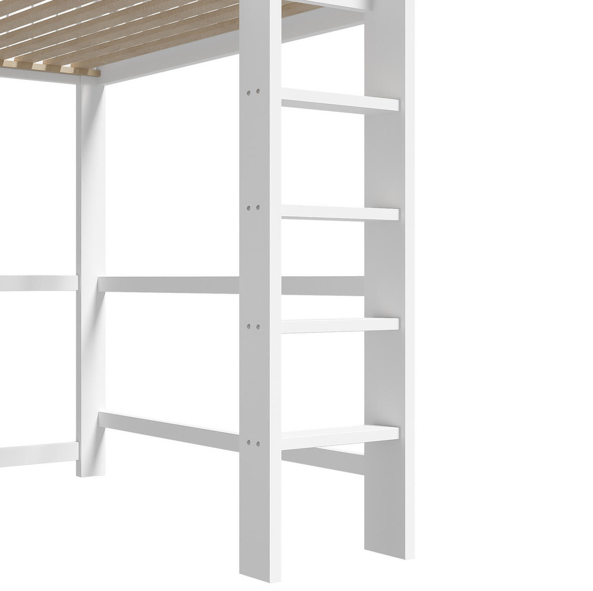 HOCHBETT 140/200 cm in Weiß mit Schreibtisch, 3 Schubladen und Ablagefächern - Weiß, Holz (140/200cm) - Flora Grace