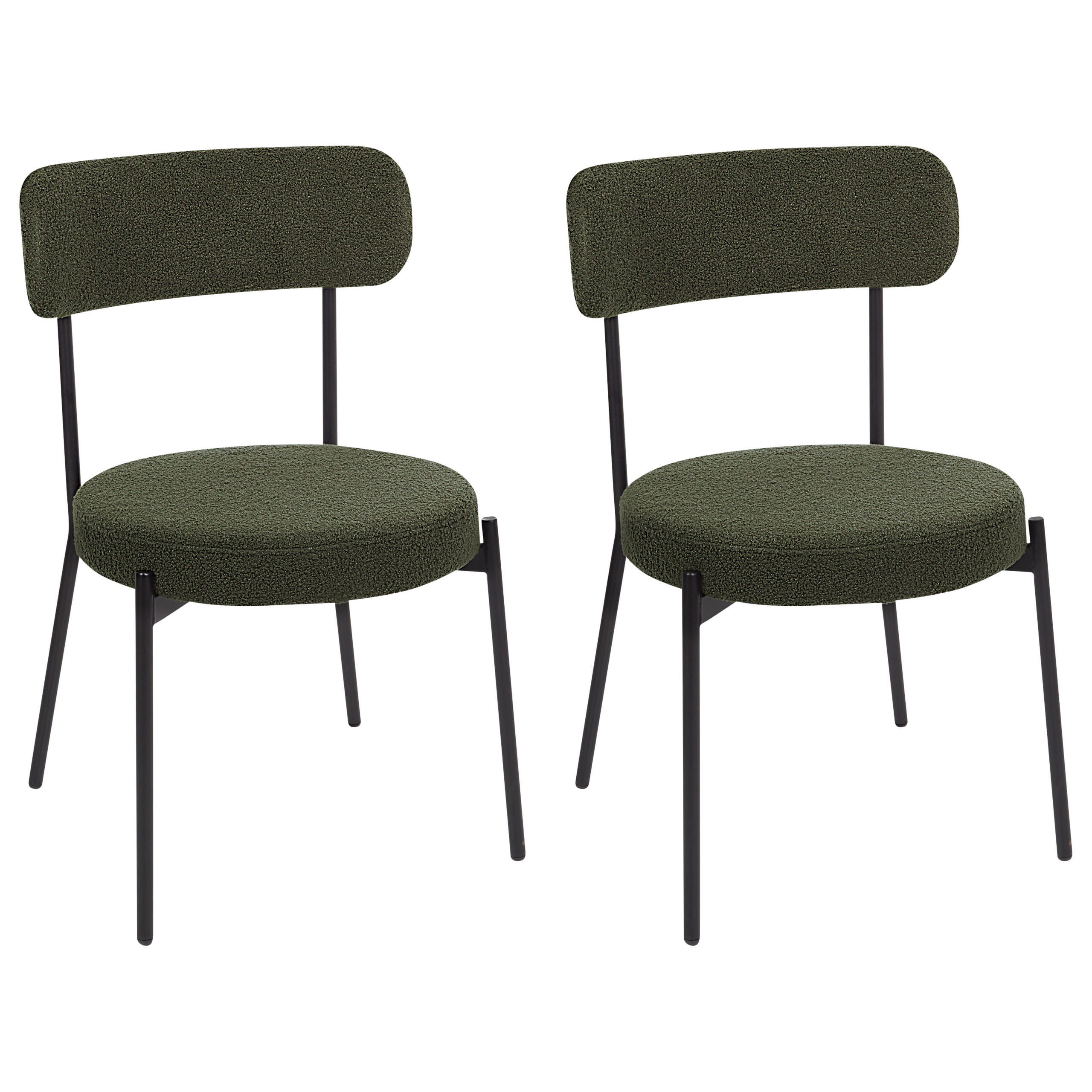 ESSZIMMERSTUHL 2er-Set Bouclé Dunkelgrün Allison - Dunkelgrün/Schwarz, Textil (47/77/52cm) - Beliani