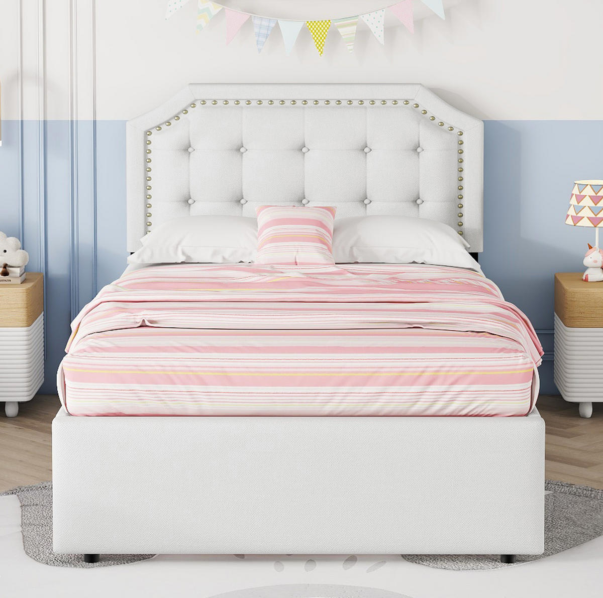 ČALOUNĚNÁ postel 90/200 cm světle béžová z MDF a lněné tkaniny se 2 zásuvkami - ecru, kompozitní dřevo (90/200cm) - OKWISH