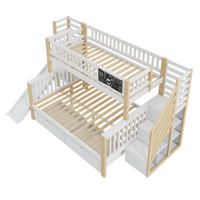 HAUSBETT 90/140/200 cm DE-02573, mit Rutsche, Tafel und Treppenschränken, in Weiß - Weiß/Naturfarben, Holz/Holzwerkstoff (140/200cm) - ComfortXL