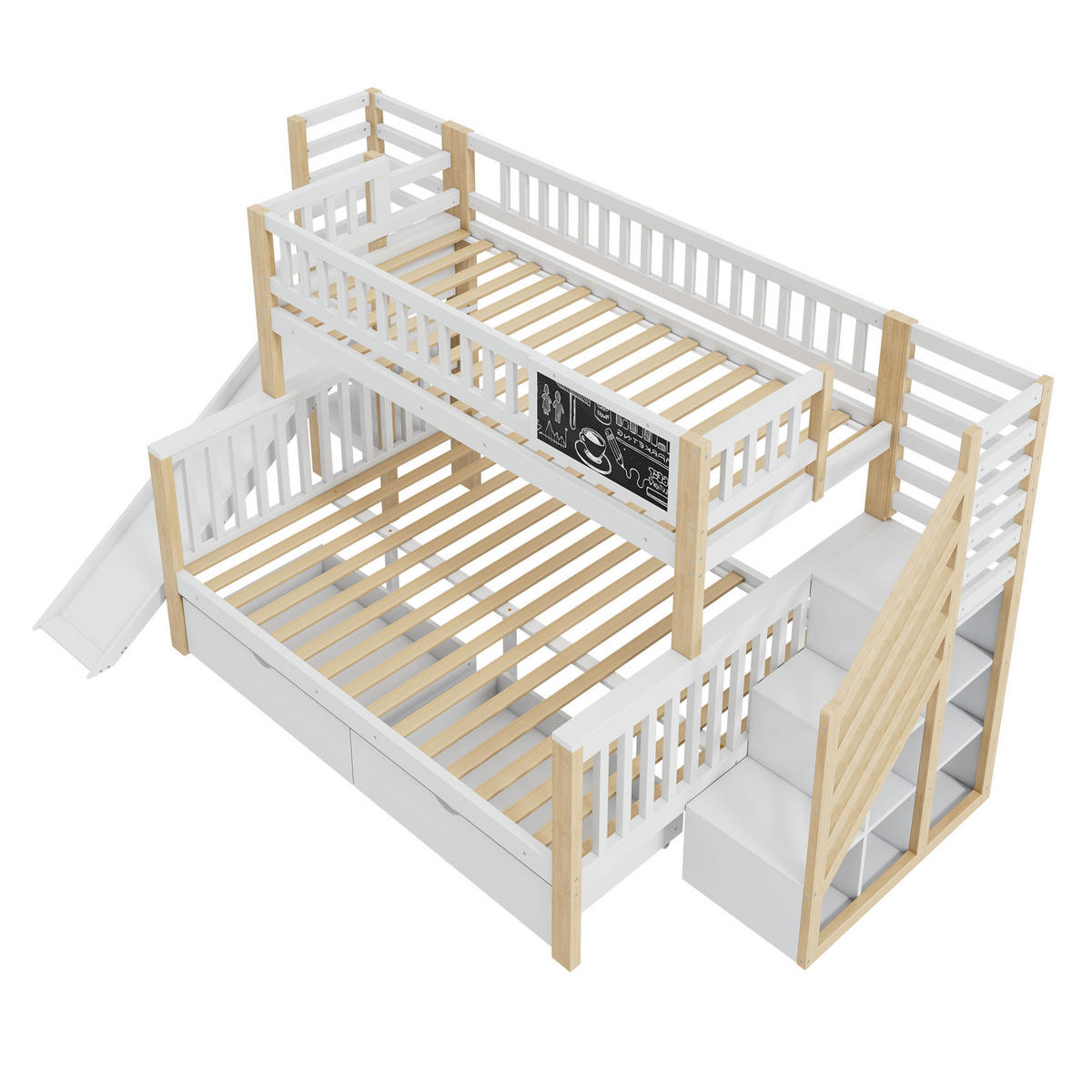 HAUSBETT 140x200cm & 90x200cm Weiß Mit Rutsche & Tafel - Weiß, Holzwerkstoff (140/200cm) - FLIEKS