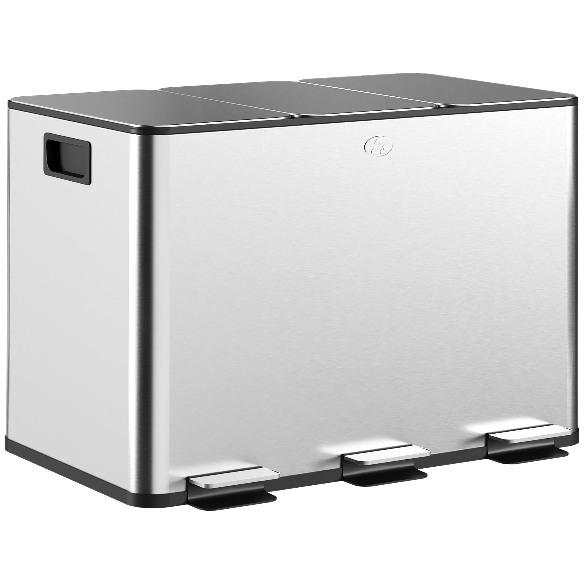 MÜLLTRENNSYSTEM Silber Soft-Close Pedal Edelstahl 3x10L - Silberfarben, Metall (49.6/38.6/34.5cm) - PANGIVO