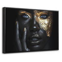 LEINWAND Bilder mit Rahmen - Frau - Gold - Porträt - Schwarz-Weiß - Luxus - 30x20 - Hellblau, Textil (30/20cm) - MuchoWow