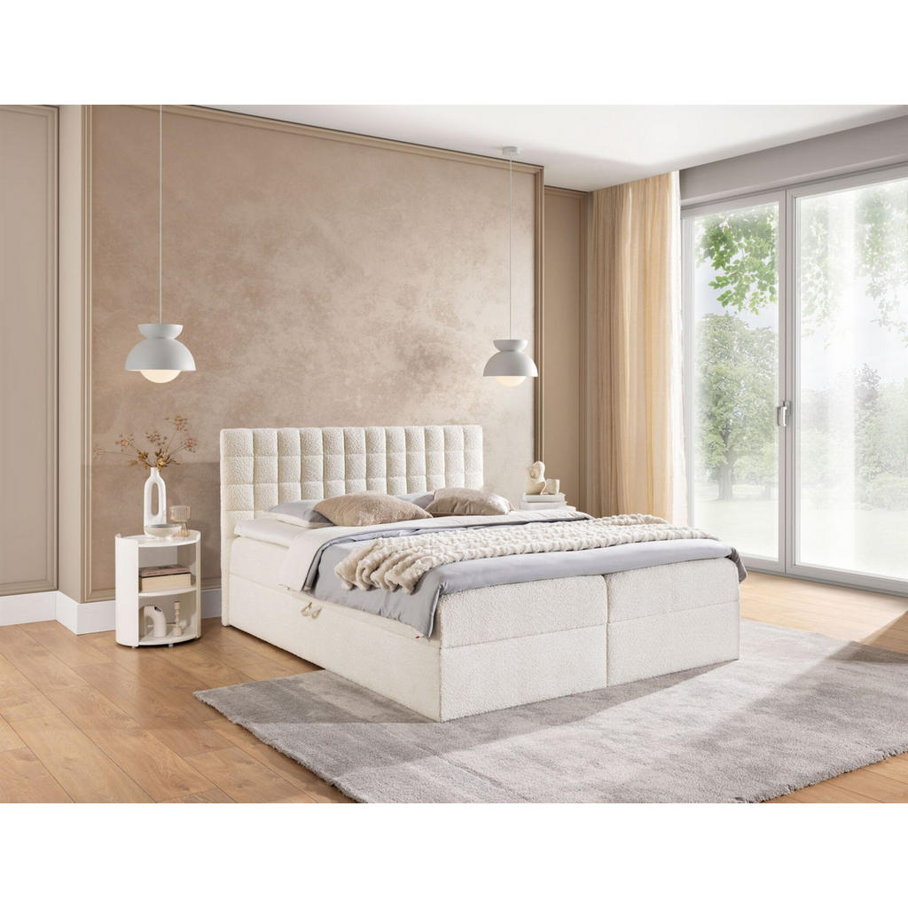 Thumbnail - Fun Möbel Boxbett, Creme, Textil, 180x200 cm, Schlafzimmer, Betten, Boxspringbetten