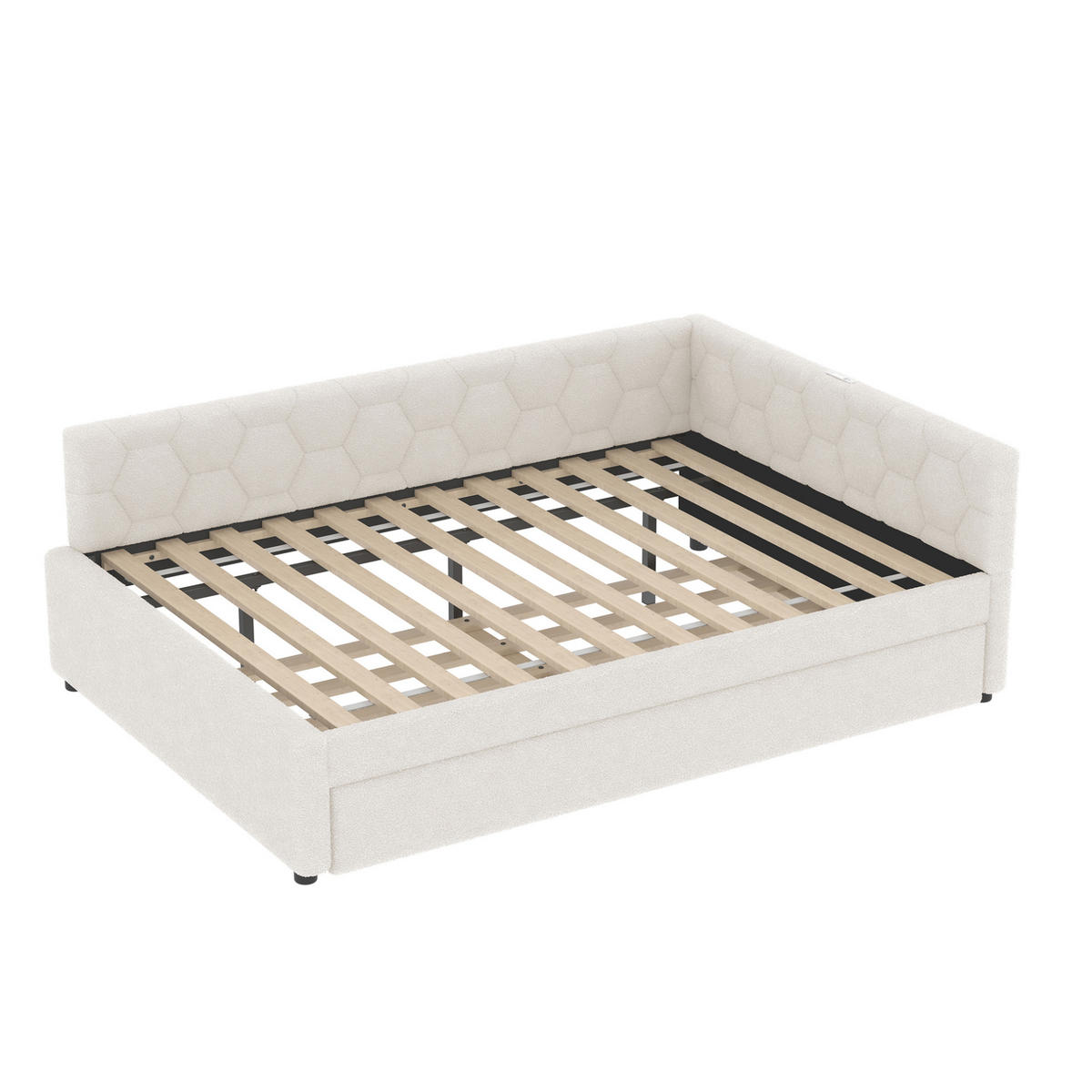 TAGESBETT 140/200 cm mit Ausziehbett, USB- und USB-C-Anschluss, Nachttischlampe und Vliesimitat, Weiß - Weiß, Textil (140/200cm) - Redom