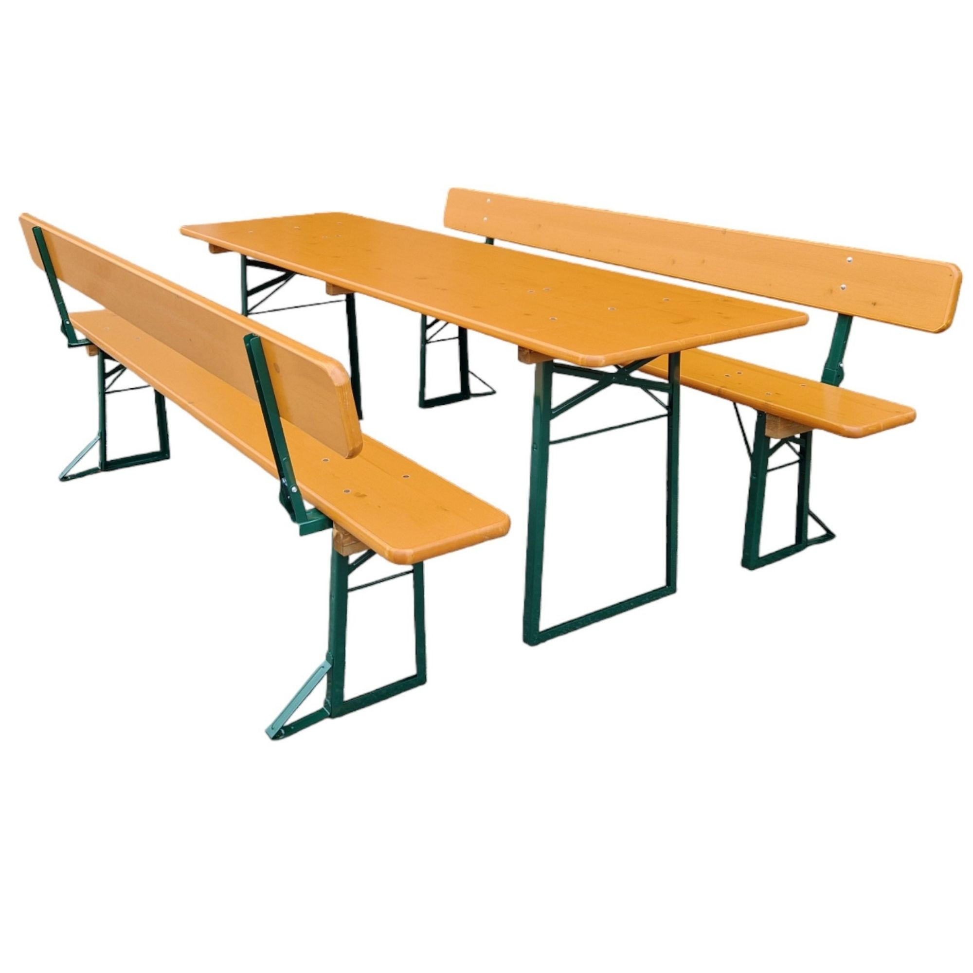 BIERZELTGARNITUR ALPENFEST 3-teilig Mit Rückenlehne 77x220x67cm Fichtenholz Nuss/ Grün - Nussbaumfarben, Holz - CHEFGASTRO