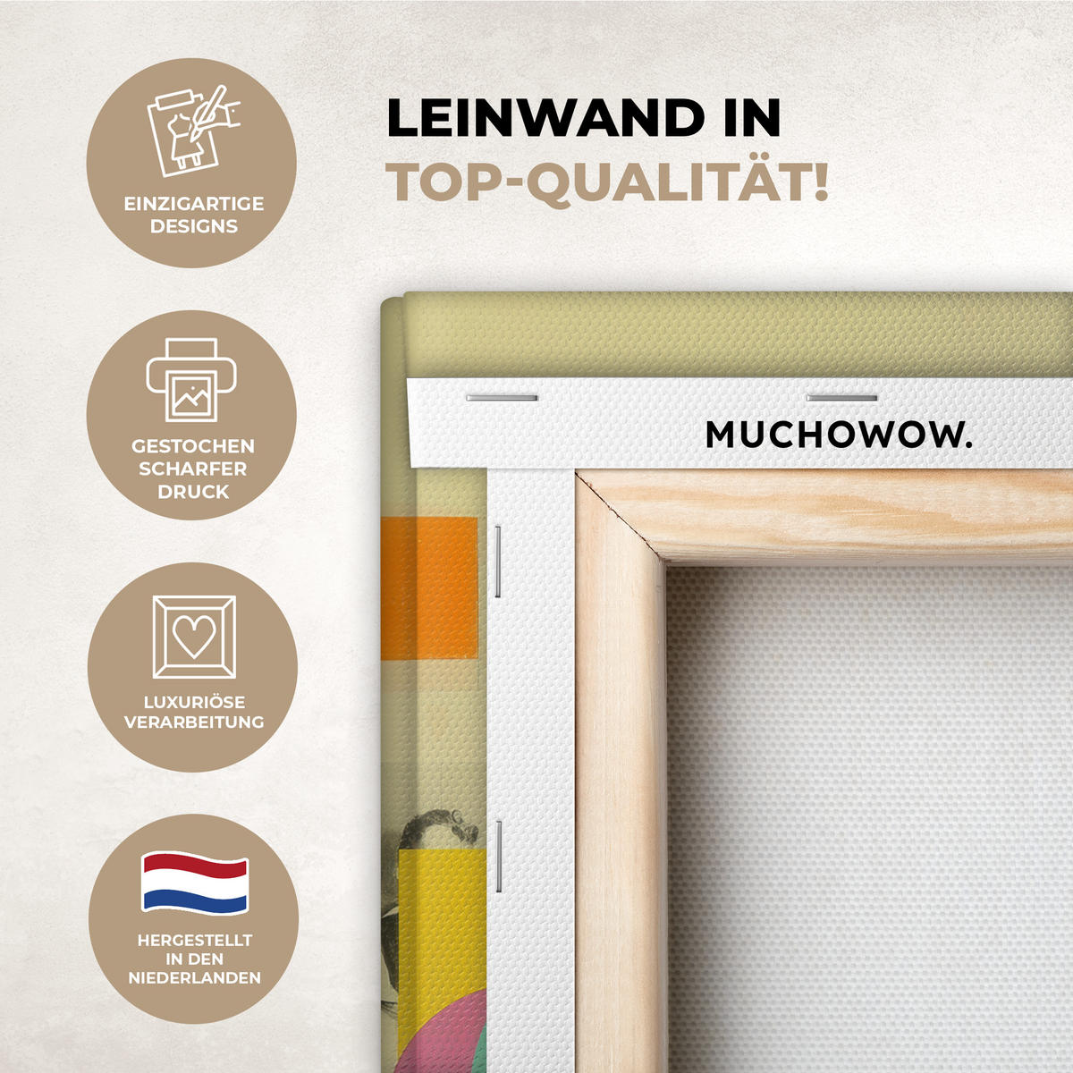 LEINWANDBILD Mädchen - Sonnenbrille - Katze - Retro Deko Wohnzimmer 20x30 cm - Beige, Textil (20/30cm) - MuchoWow