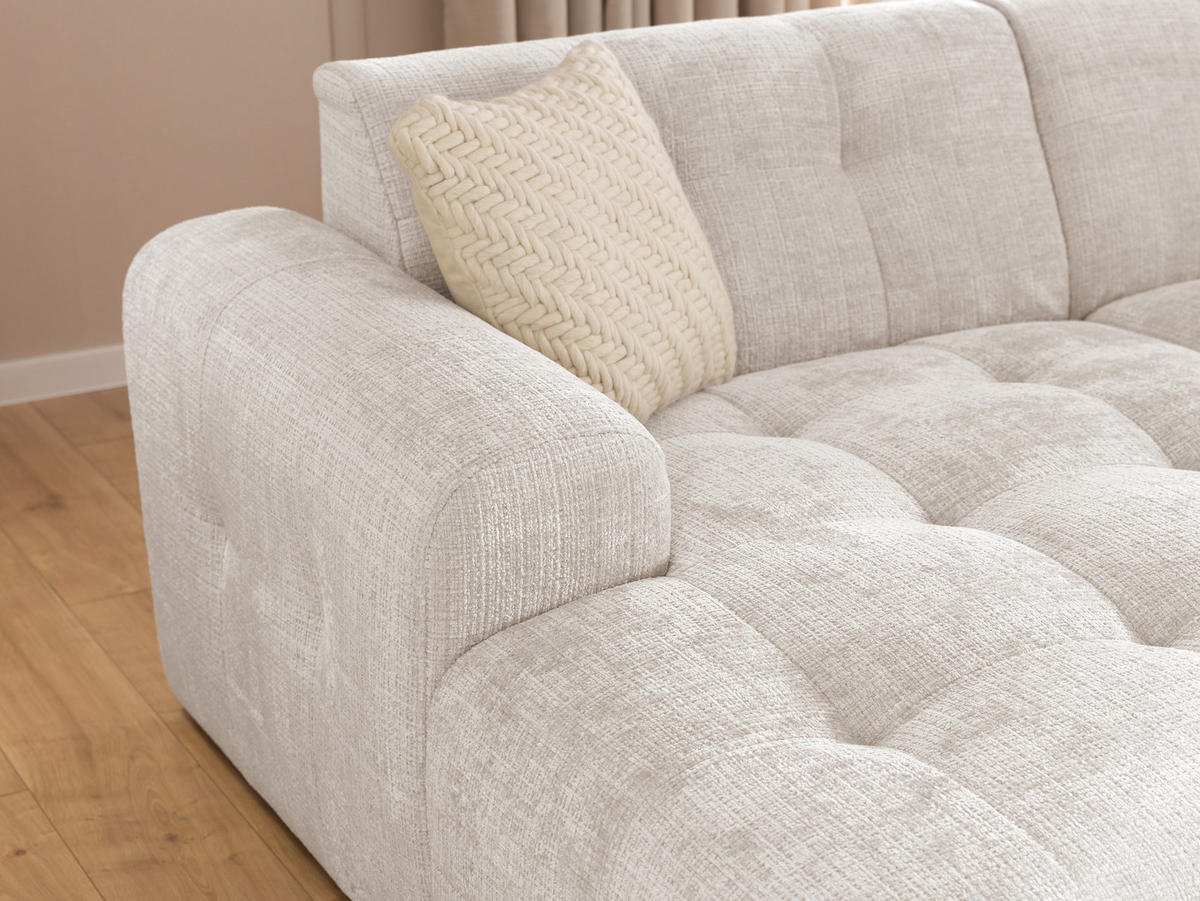 ECKSOFA Kozy im Bumpy-Design mit fester Rückenlehne aus weichem Beige Chenille-Stoff - Ottomane links - Beige/Creme, Holz/Kunststoff (161/234cm) - S-Style Möbel