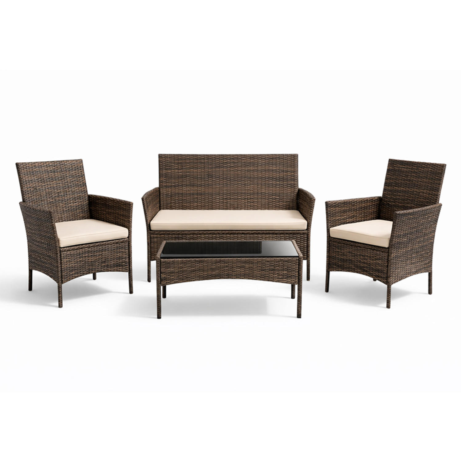 GARTENMÖBEL Set Loos Beige für 4 Personen aus Geflochtenem Kunststoff - Beige, Metall - Concept Usine