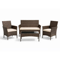 GARTENMÖBEL Set Loos Beige für 4 Personen aus Geflochtenem Kunststoff - Beige, Metall - Concept Usine