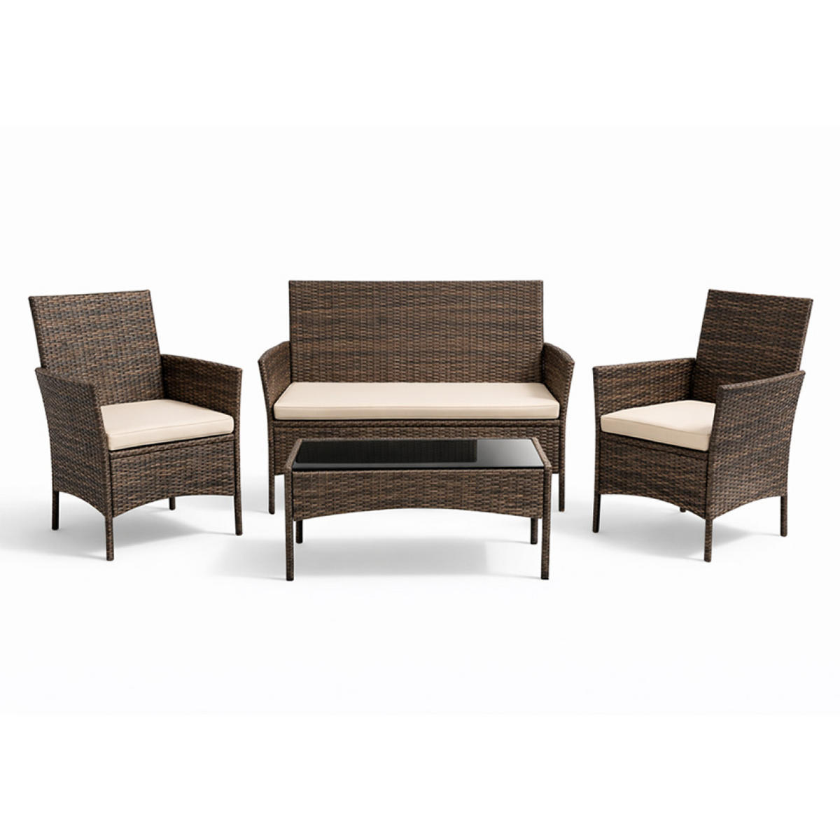 GARTENMÖBEL Set Loos Beige für 4 Personen aus Geflochtenem Kunststoff - Beige, Metall - Concept Usine