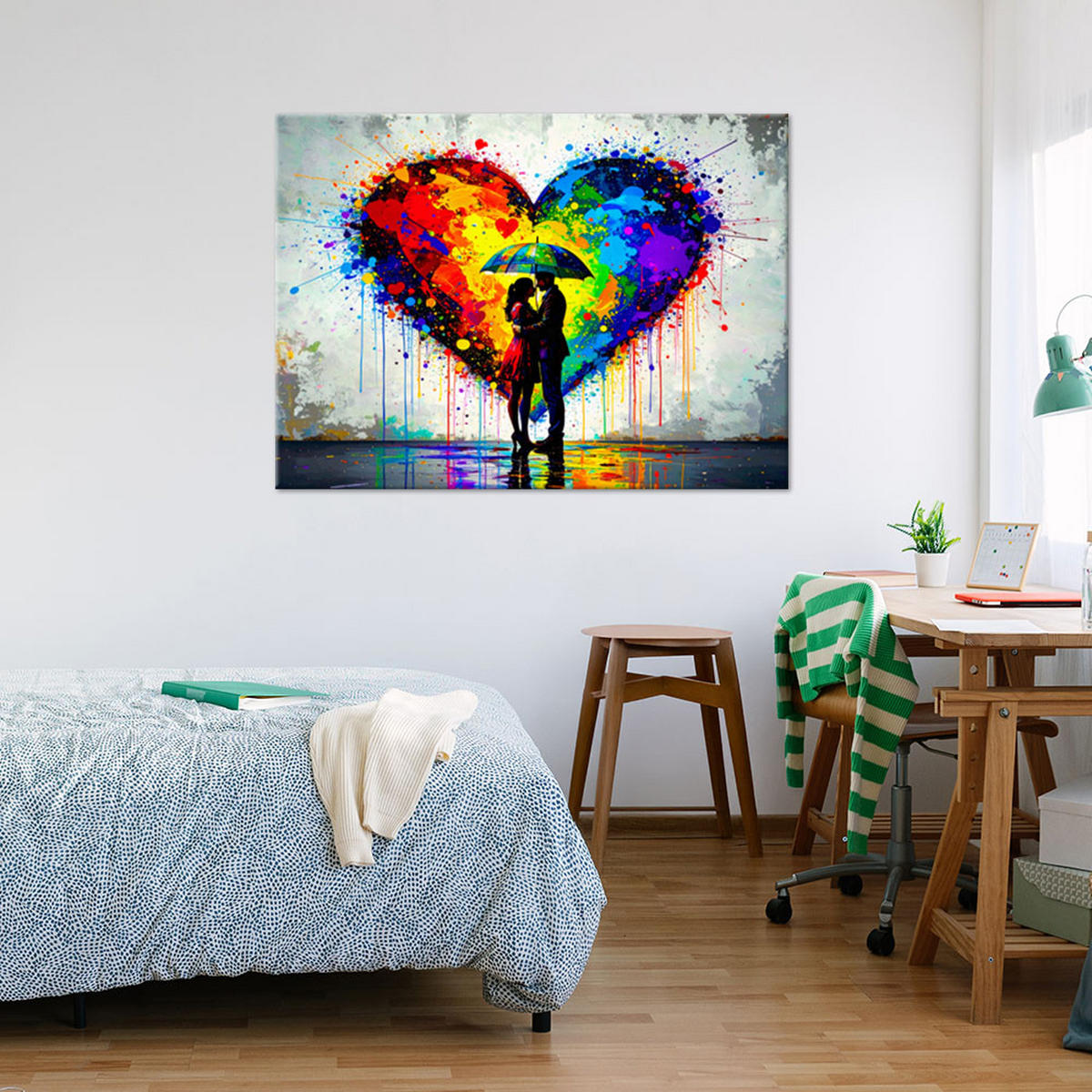 LEINWANDBILD Paar Liebe Herz Abstrakt Straßenkunst 120x80cm - Multicolor, Textil (120/80cm) - Feeby