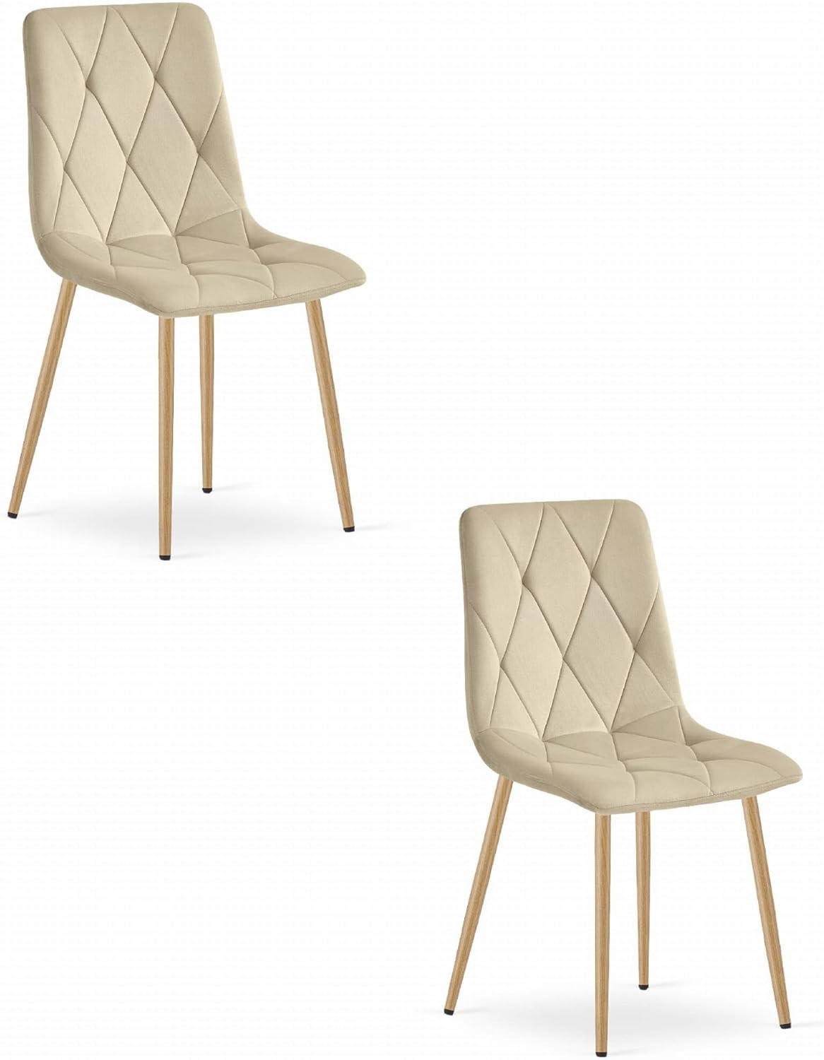 ESSZIMMERSTUHL 2er Set Hellbeige Velours, Gepolsterte Sitzfläche, Holzbeine, Modernes Design - Beige, Textil (46/89/56cm) - Best For Home