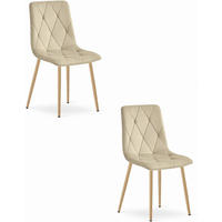 ESSZIMMERSTUHL 2er Set Hellbeige Velours, Gepolsterte Sitzfläche, Holzbeine, Modernes Design - Beige, Textil (46/89/56cm) - Best For Home