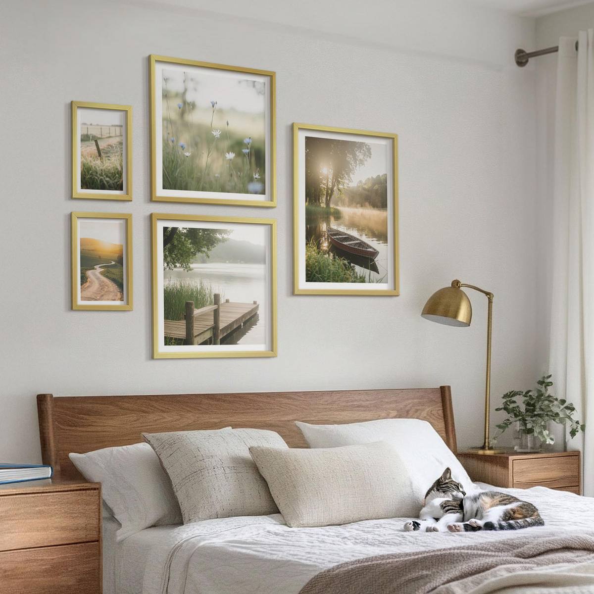 BILDER SET 5er Set - 50x50 cm & 20x30 cm & 40x60 cm Goldrahmen - Libellen im Gras, Wassermalerei - Goldfarben, Kunststoff (40/60cm) - TULUP
