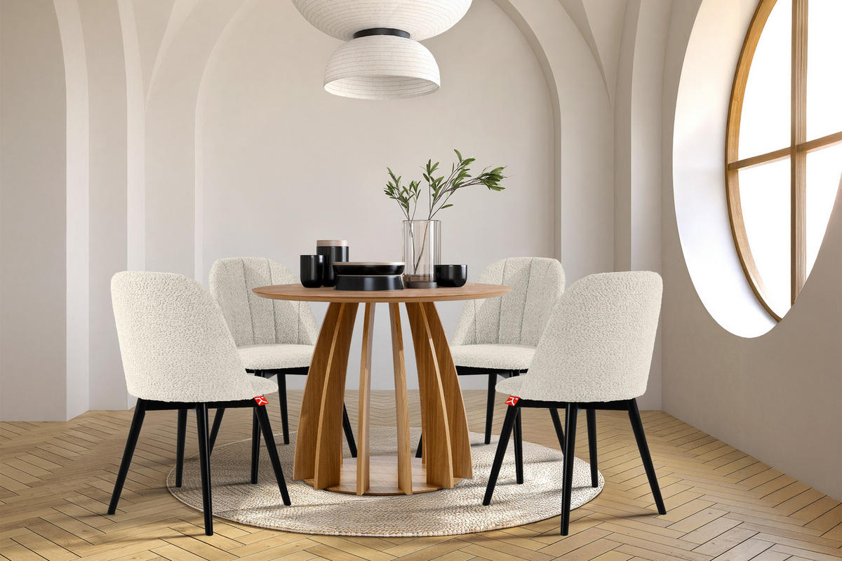POLSTERSTUHL BAKERI Esstischstühl, 2-er Set, Bouclé - Schwarz/Weiß, Holz/Textil (48/86/44cm) - KONSIMO®
