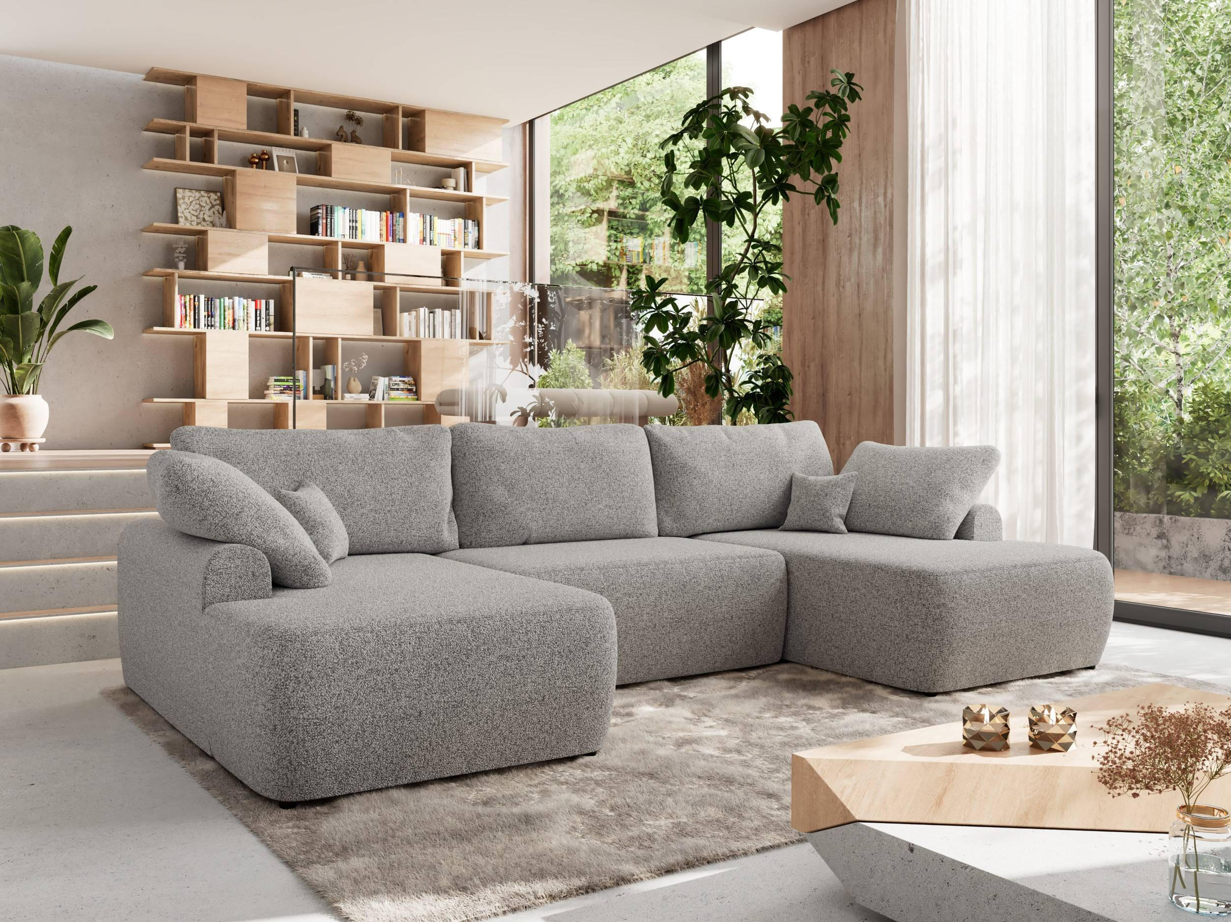 WOHNLANDSCHAFT CUBO U Hellgrau Struktur - Hellgrau/Schwarz, Kunststoff/Textil (370/100/187cm) - MKS