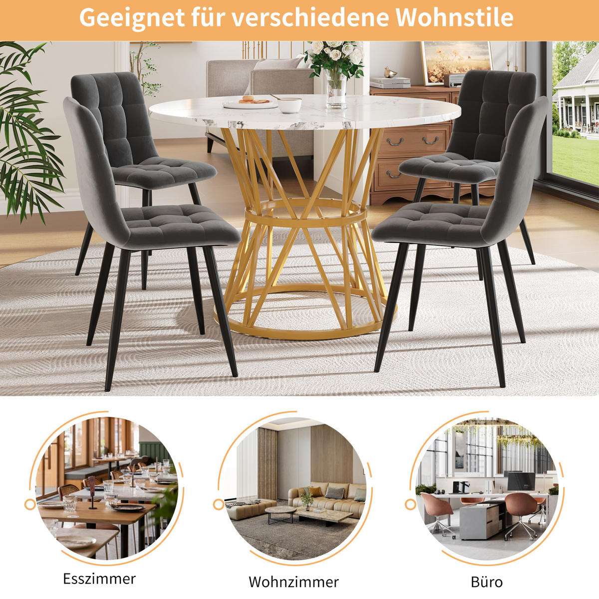 ESSTISCH, MDF mit Marmoroptik & Metallgestell, 100/100/76 cm, Gold - Goldfarben, Holzwerkstoff (100/100/76cm) - Redom