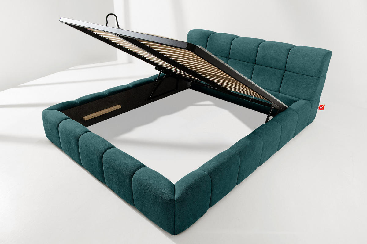 POLSTERBETT AERI 140/160/180/200 mit Rahmen und Bettkasten, blau - Blau, Holz/Holzwerkstoff (160/200cm) - KONSIMO®