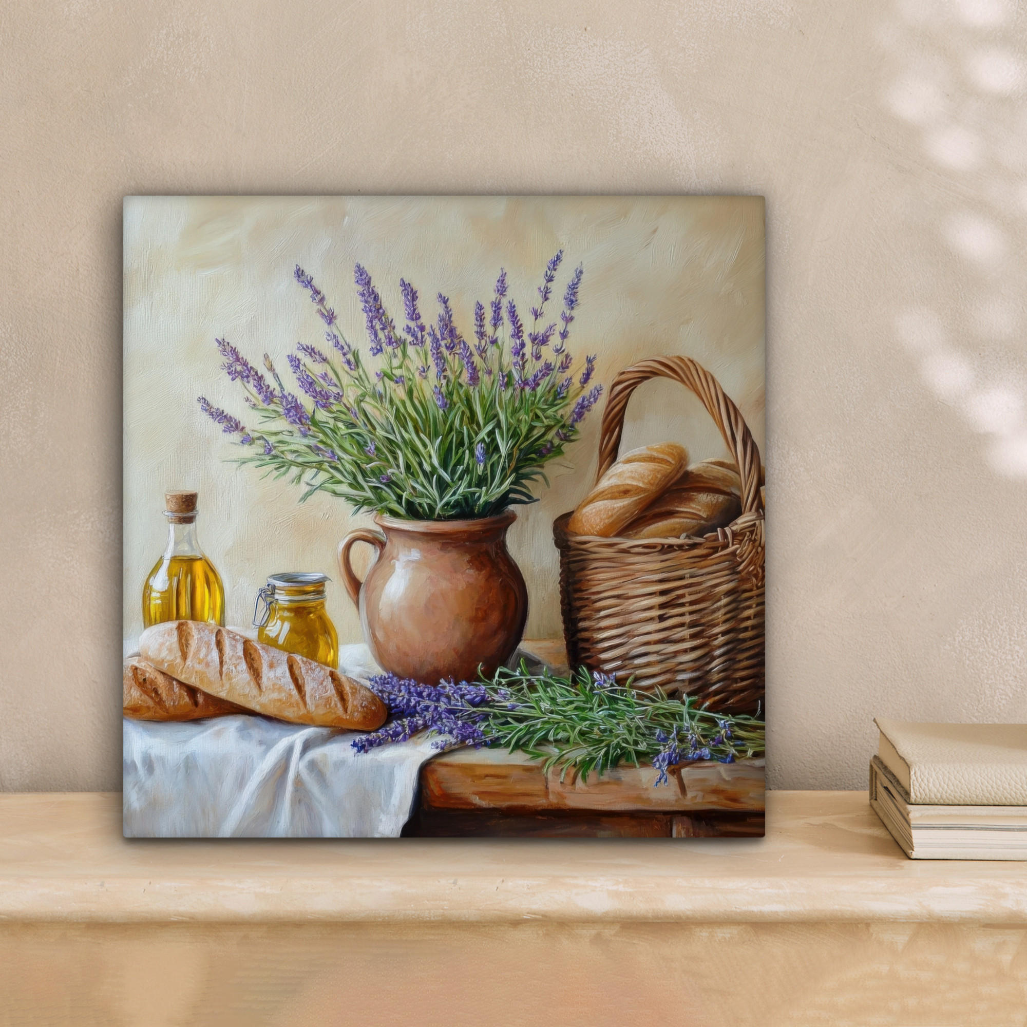 LEINWANDBILD Lavendel - Brot - Stilleben 20x20 cm - Flieder, Textil (20/20cm) - MuchoWow
