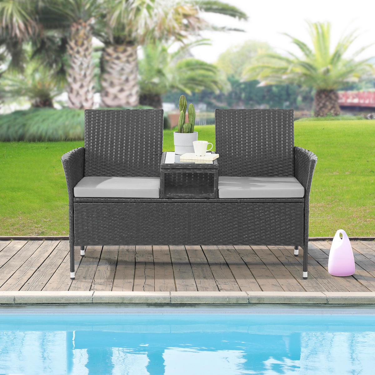 RATTANBANK Chicago Schwarz - Schwarz, Kunststoff (134/84/62cm) - SVITA