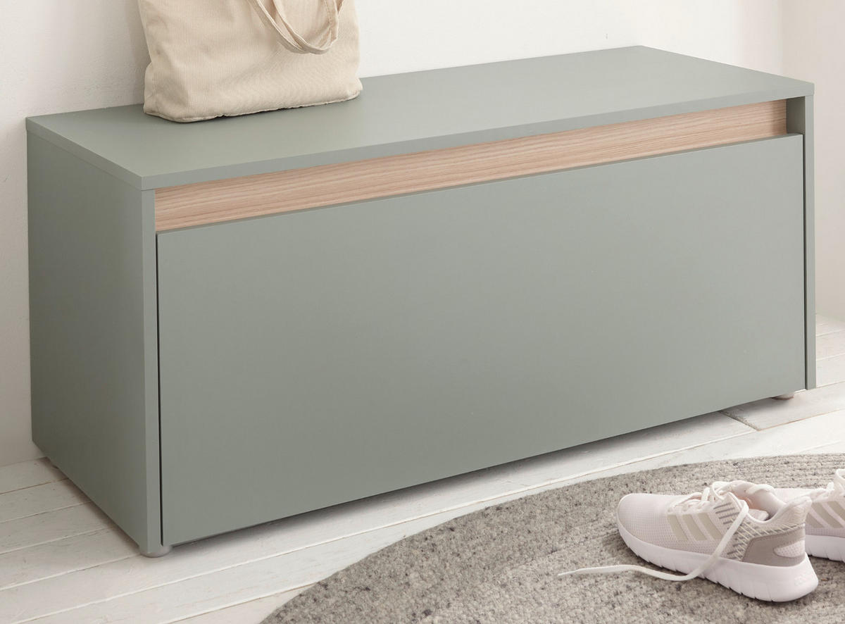 GARDEROBENBANK Salbei grün und Eiche, Schuhbank mit 4 Fächern, Breite 100 cm - Salbeigrün/Eichefarben, Holz/Holzwerkstoff (100/45/40cm) - Furn.Design