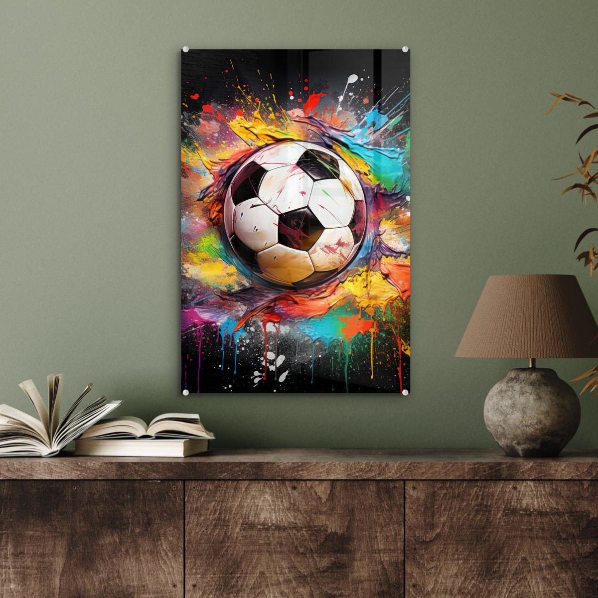 ACRYLGLASBILD Fußball - Farbe - Farben - Schwarz - Weiß 40x60 cm - Weiß, Glas (40/60cm) - MuchoWow