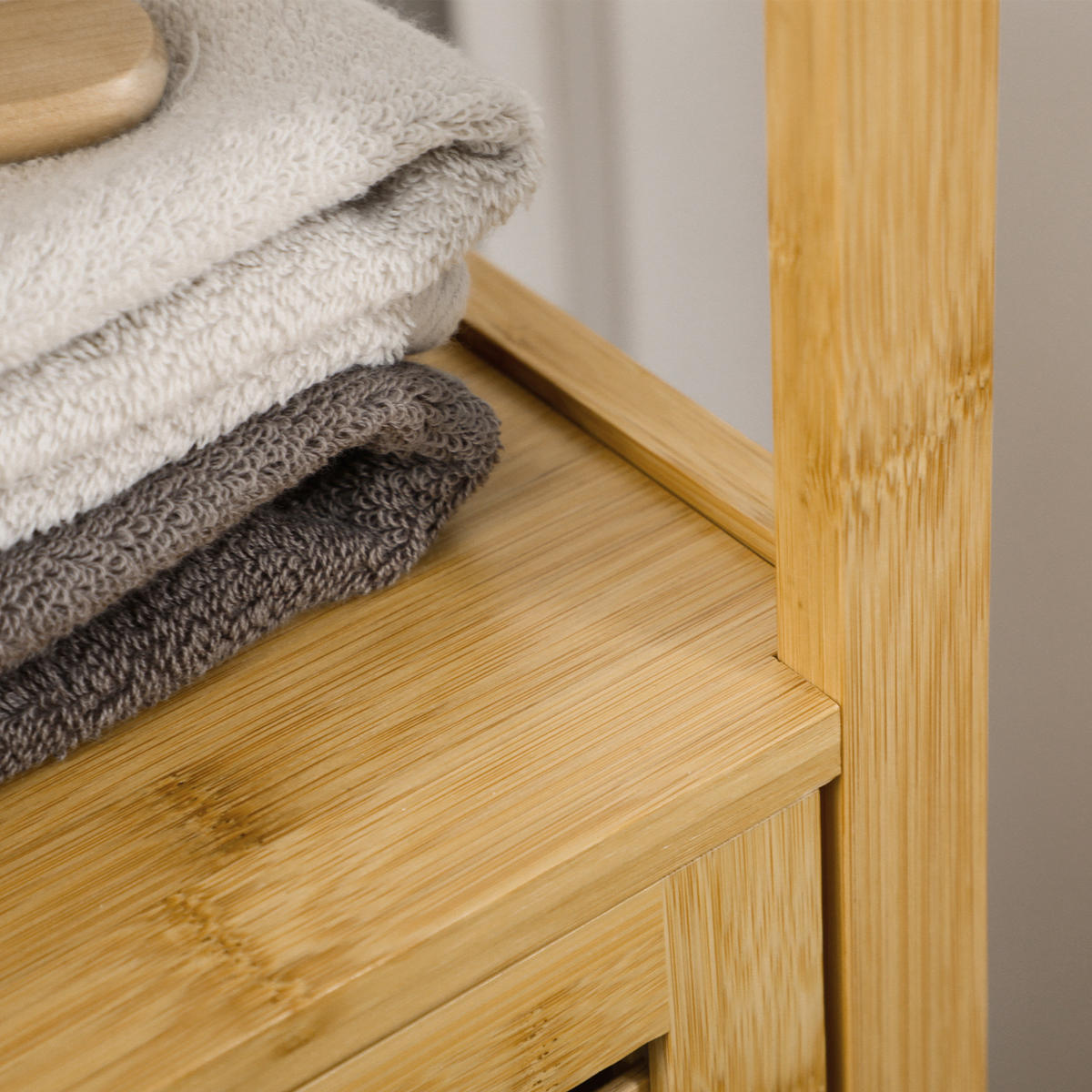 BADEZIMMERSCHRANK höhevestellbar, ca. 33 x 30 x 120 cm Naturholz - Naturfarben, Naturmaterialien (32.9/120/29.9cm) - Kleankin