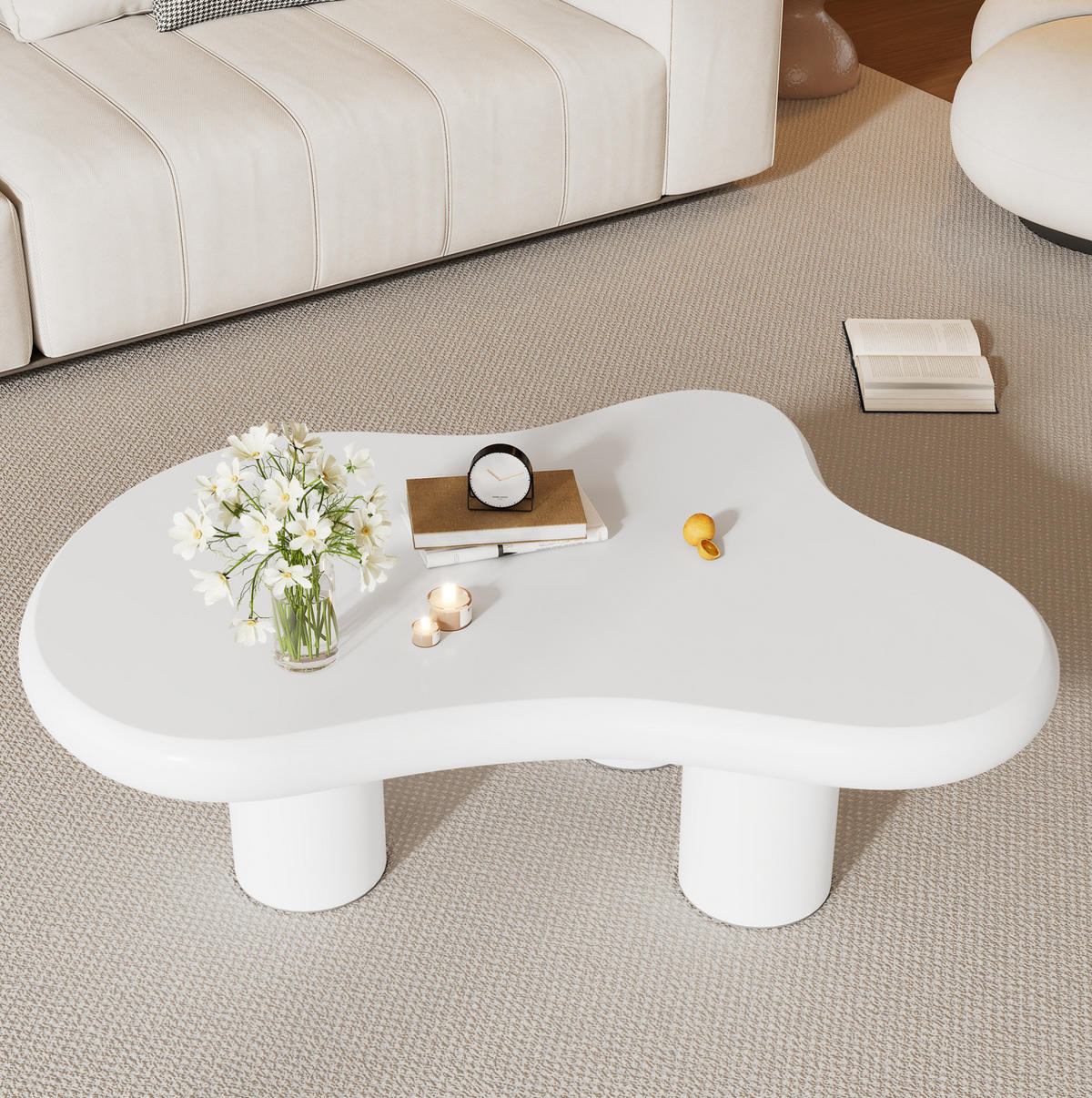 COUCHTISCH aus MDF 97x67x32 cm in Weiß mit Filzunterlagen - Weiß, Holzwerkstoff (97/67/32cm) - Modfu