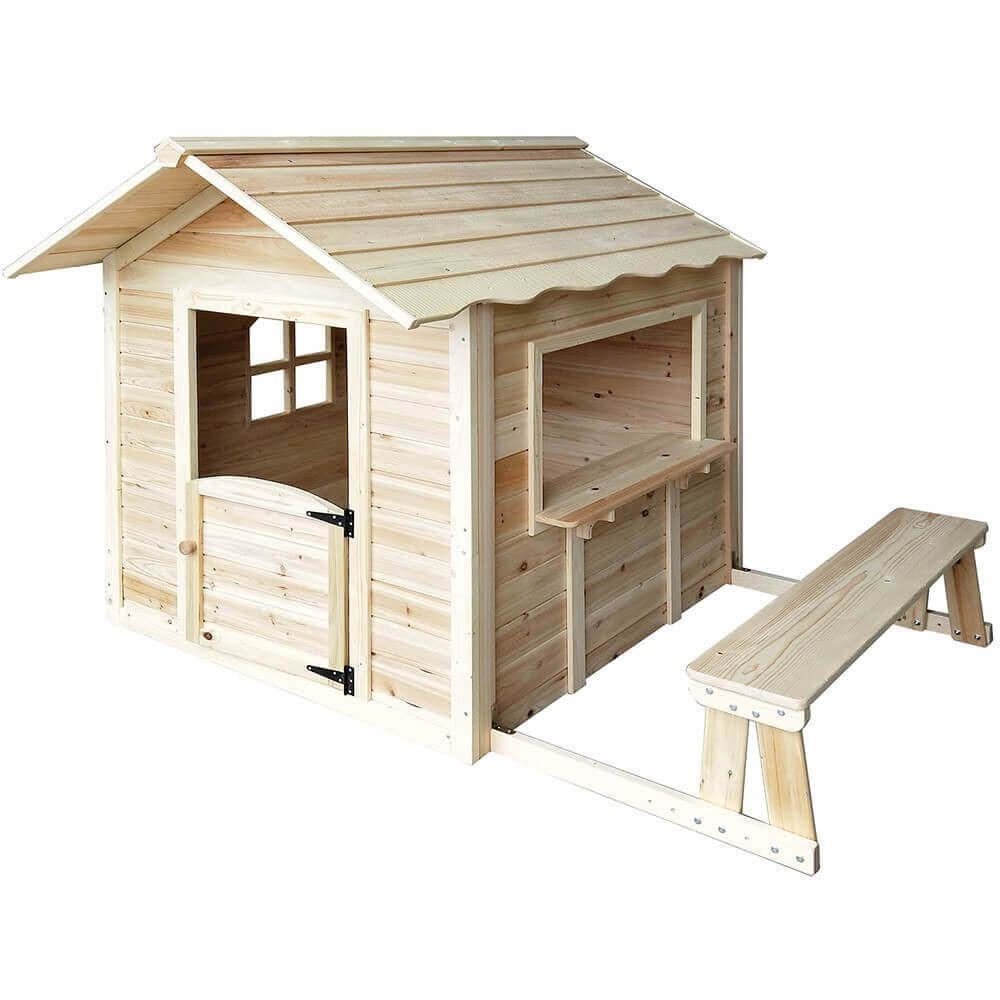 SPIELHAUS DER GROSSE PALAST - 106 x 111 cm Natur mit Bank - Naturfarben, Holz (118.2/132.5/111cm) - Home Deluxe