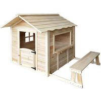 SPIELHAUS DER GROSSE PALAST - 106 x 111 cm Natur mit Bank - Naturfarben, Holz (118.2/132.5/111cm) - Home Deluxe