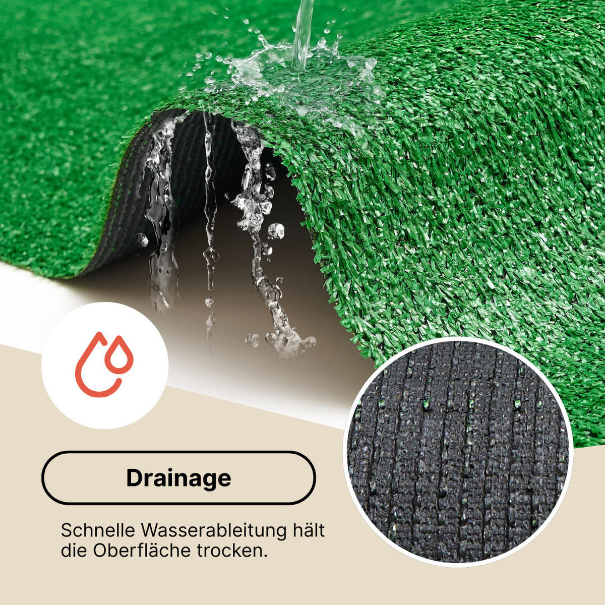 NATURAL 6 mm – Wetterfester Rasenteppich für Balkon & Terrasse, UV-beständig 200/950 cm - Grün, Textil (200/950cm) - Tapiso