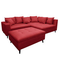 ECKSOFA mit Ottomane und Hocker - Rot/Schwarz, Holz/Birkenholz (247/174cm) - home24