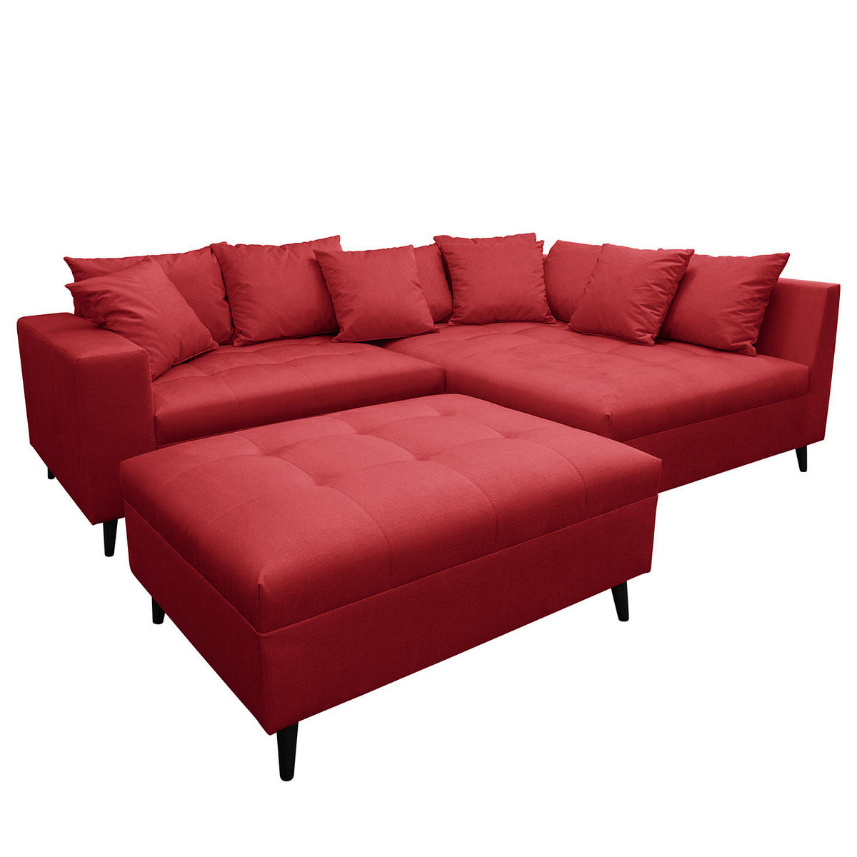 ECKSOFA mit Ottomane und Hocker - Rot/Schwarz, Holz/Birkenholz (247/174cm) - home24