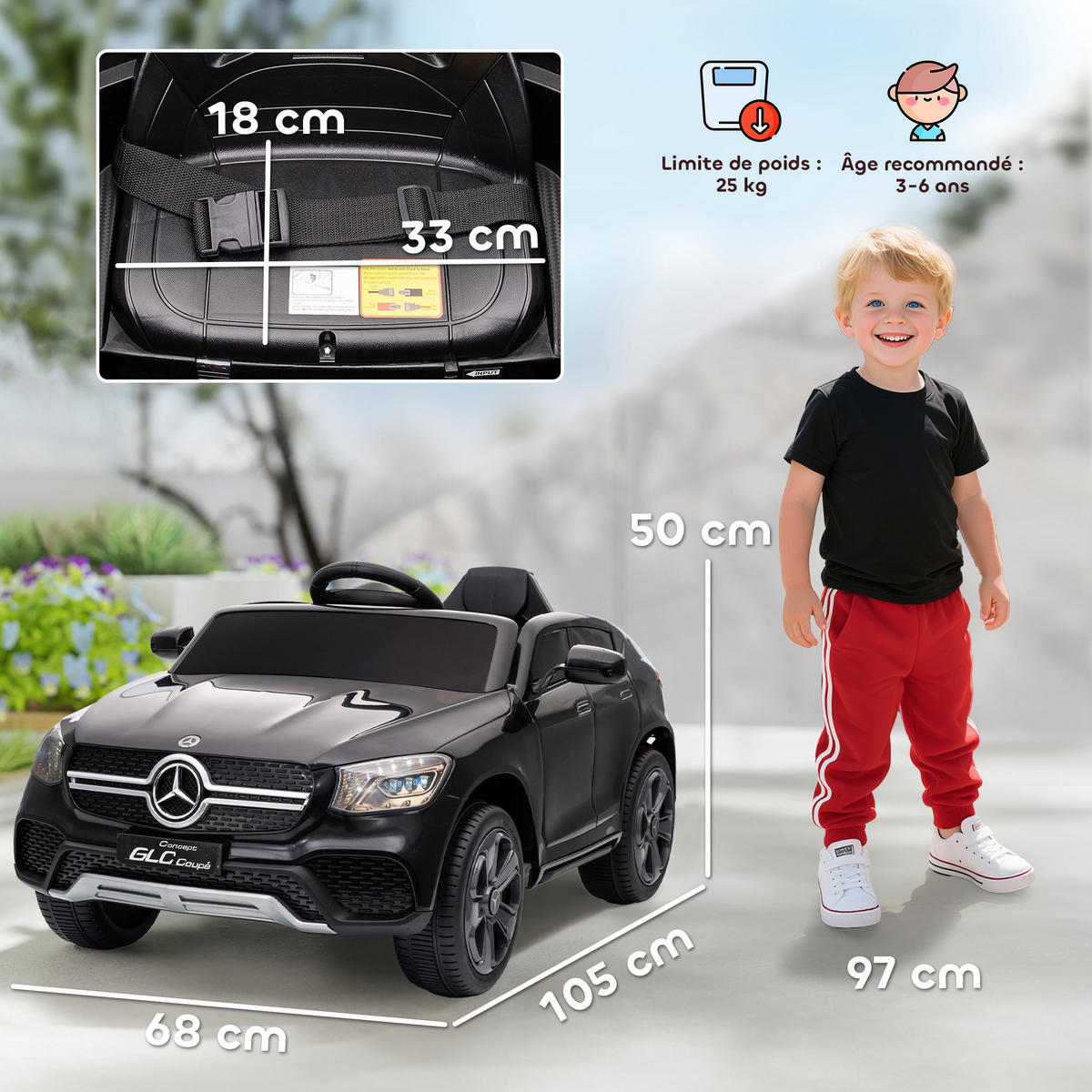 ELEKTRO-KINDERAUTO DE-13076 Sanftanlauf Schwarz - Schwarz, Kunststoff (105/68/50cm) - ComfortXL