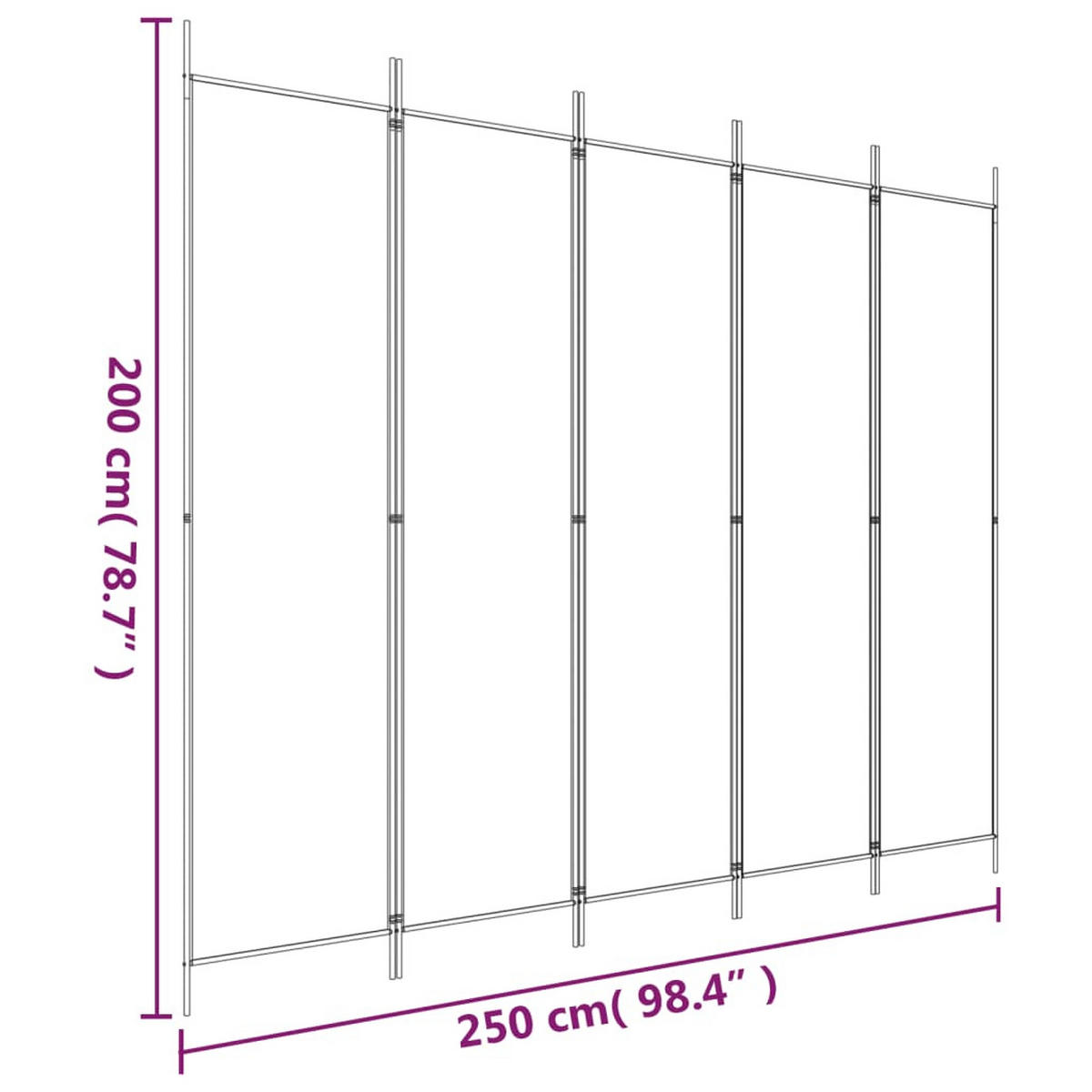 PARAVENT 5-teilig Weiss 250/200 Cm Stoff - Weiß, Textil (250/200/0.1cm) - vidaXL